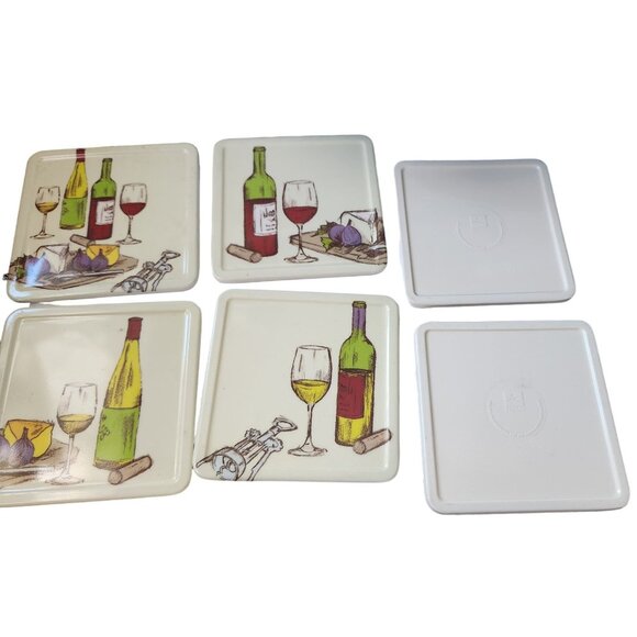 Precidio Plastic Coasters set of 6  Colorful Wine designs 4 different  4" x 4" - Picture 2 of 4